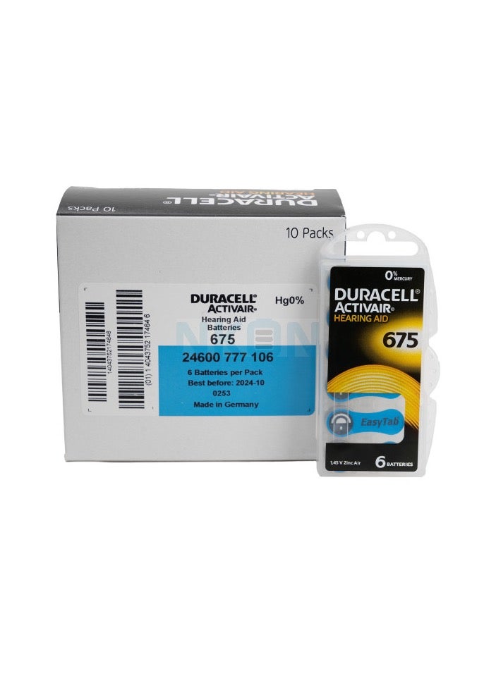 Duracell Hearing Aid Batteries- Size of 675 - Pack Of 60 Pieces