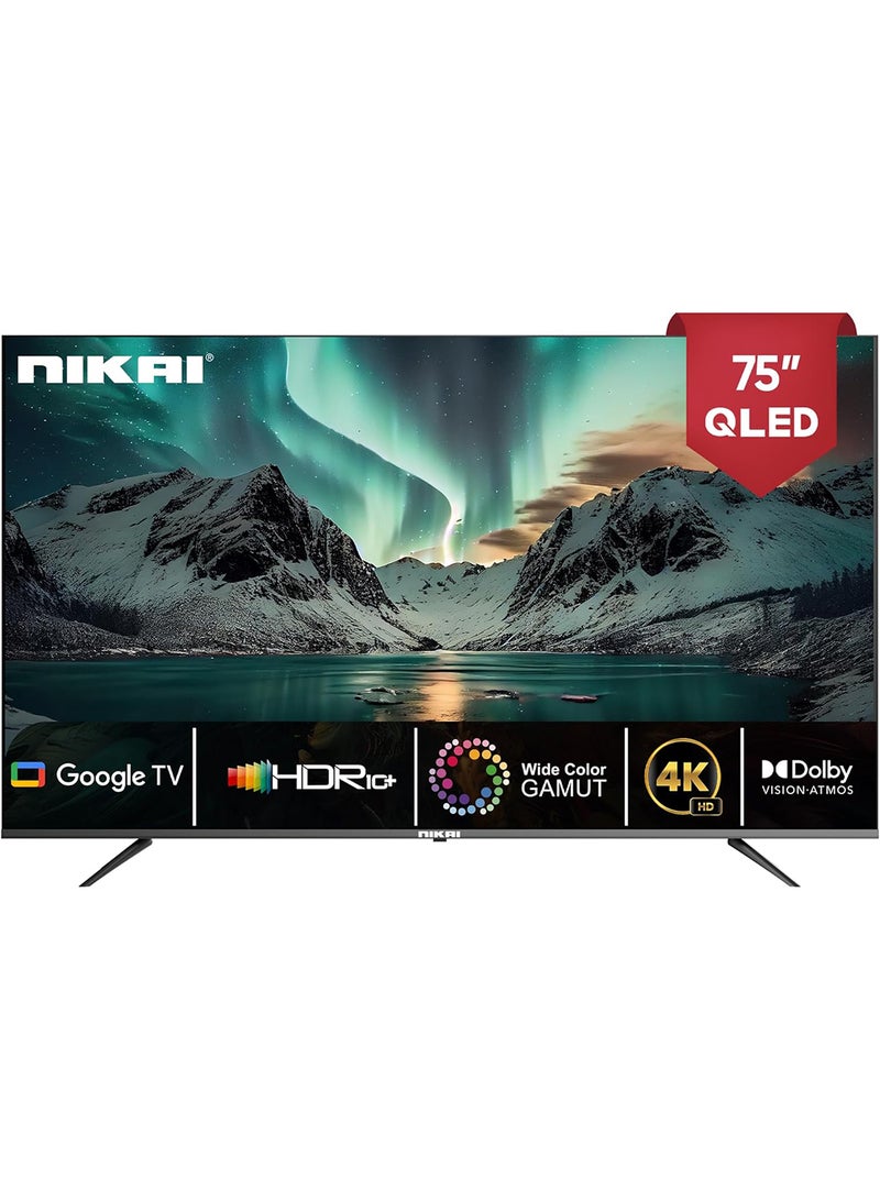 75 Inch 4K QLED Ultra HD Smart Google TV, Hands-Free Voice Control, Game Master, Dolby Vision + Atmos, 4K HDR10+, Effortless Connectivity With Android & Apple Devices NPROG75QLED Black