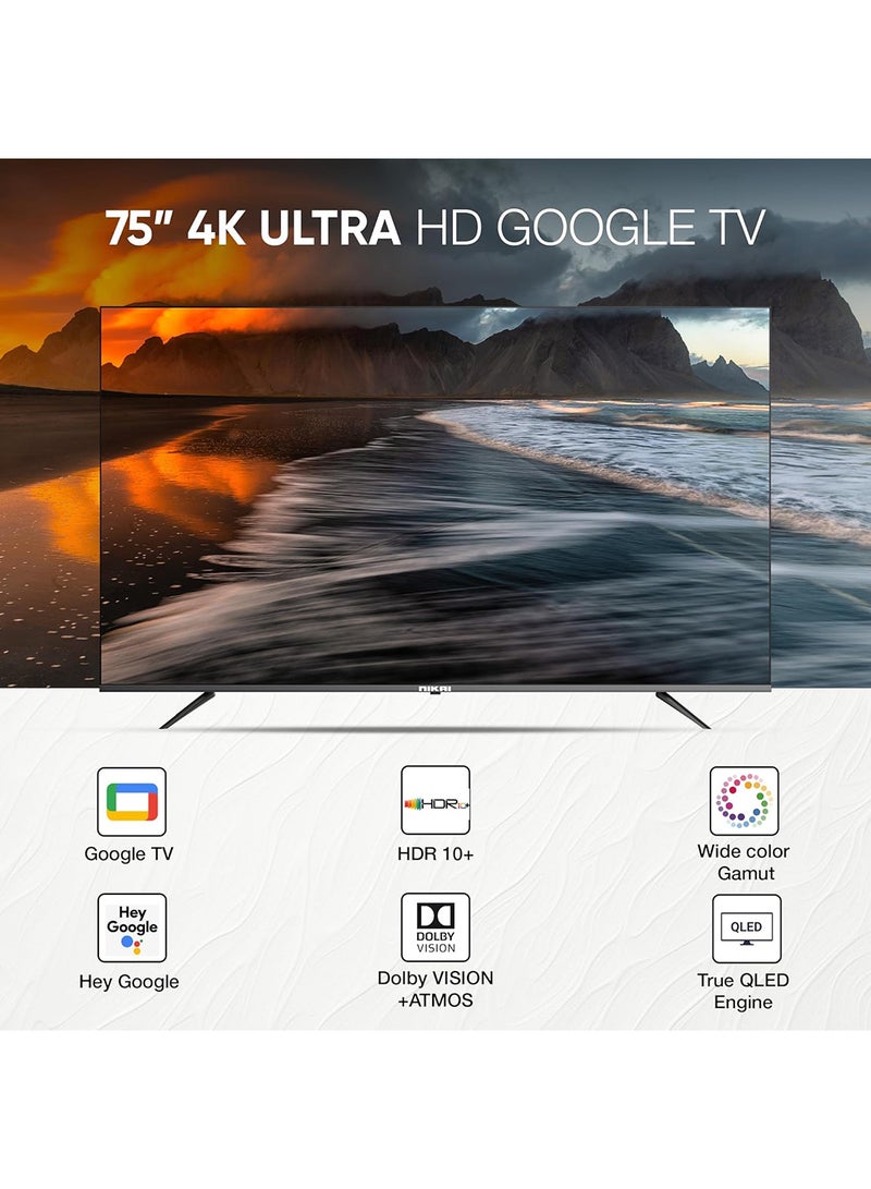 75 Inch 4K QLED Ultra HD Smart Google TV, Hands-Free Voice Control, Game Master, Dolby Vision + Atmos, 4K HDR10+, Effortless Connectivity With Android & Apple Devices NPROG75QLED Black