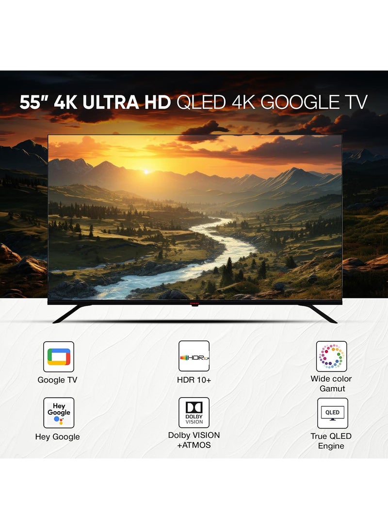 55 Inch 4K QLED Ultra HD Smart Google TV, Hands-Free Voice Control, Game Master, Dolby Vision + Atmos, 4K HDR10+, Effortless Connectivity With Android & Apple Devices NPROG55QLED Black