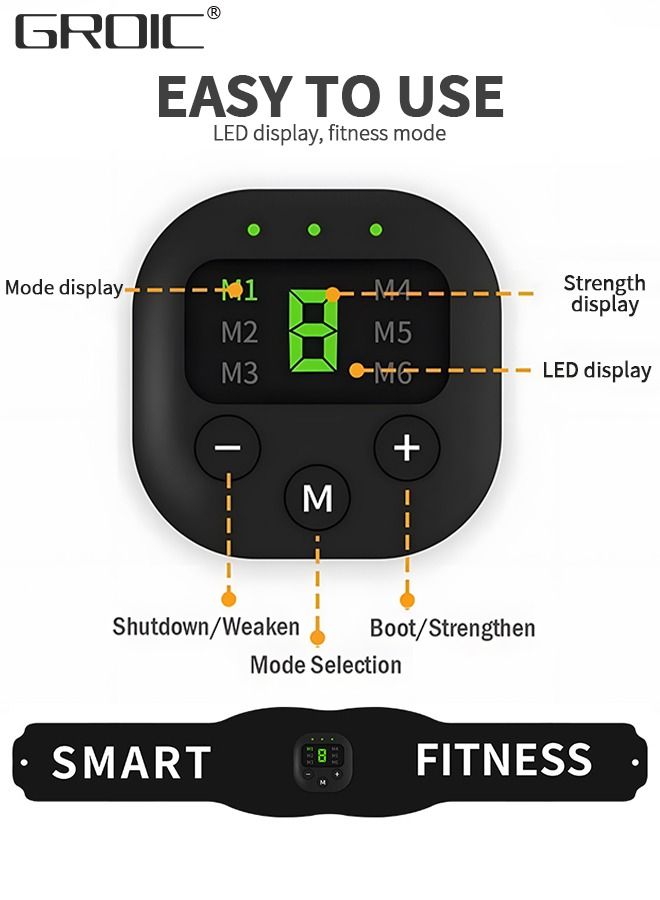 EMS Stimulator, USB Rechageable Ab Machine, Abdominal Toning Belt Home Office Fitness Workout Equipment for Abdomen Ab Stimulator with LCD Display,Household Fitness Equipment