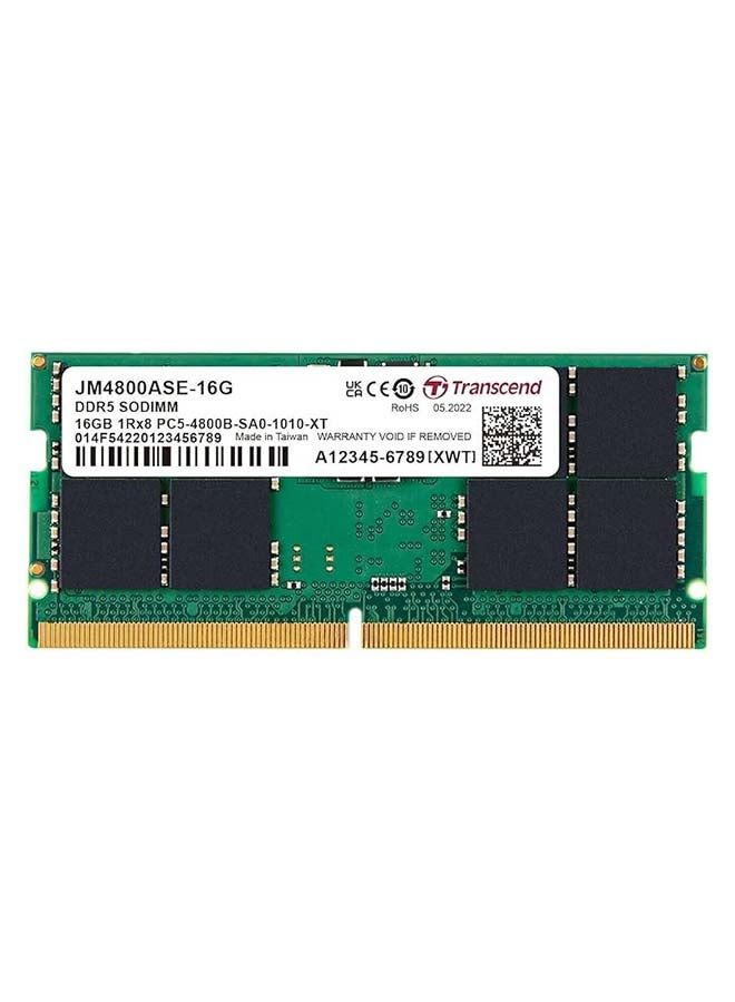 JetRam 16GB DDR5-4800 Unbuffered SO-DIMM RAM, CL40, 262 Pins, 1.1V, JM4800ASE-16G for Laptop/Notebook | JM4800ASE-16G Multicolour