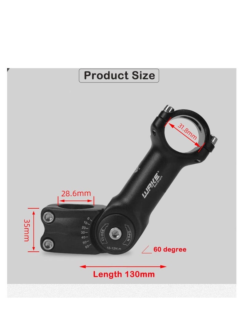 Adjustable Bike Stem, 0-60 Degree Adjustable MTB Stem, 31.8 130mm Bike Handlebar Stem Riser, with 2 Hexagonal wrench, for Mountain Bike, Road Bicycle, MTB, BMX, Cycling