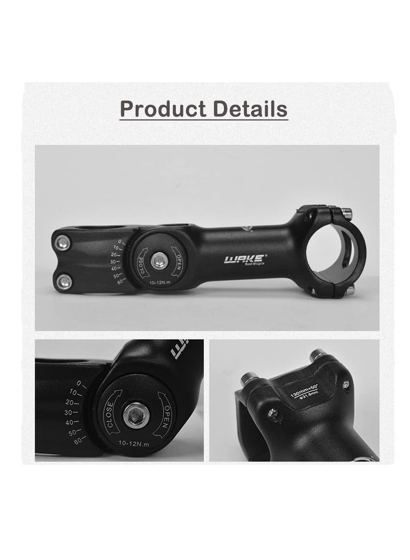 Adjustable Bike Stem, 0-60 Degree Adjustable MTB Stem, 31.8 130mm Bike Handlebar Stem Riser, with 2 Hexagonal wrench, for Mountain Bike, Road Bicycle, MTB, BMX, Cycling