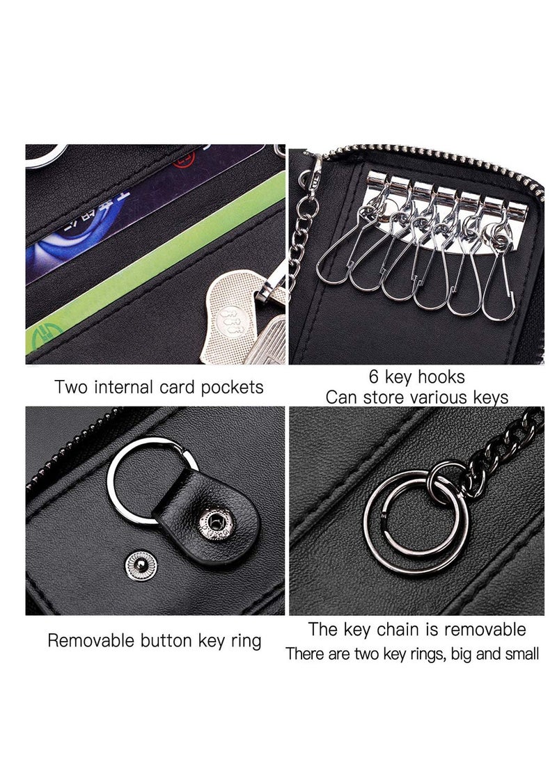 Car key Case, Leather Car Smart Key Fob Case, Portable Car Key Organizer Case, Keyring Zipper Bag, with Keychain,  for Men and Women