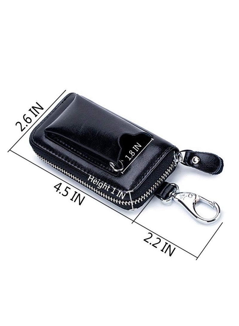 Car key Case, Leather Car Smart Key Fob Case, Portable Car Key Organizer Case, Keyring Zipper Bag, with Keychain,  for Men and Women