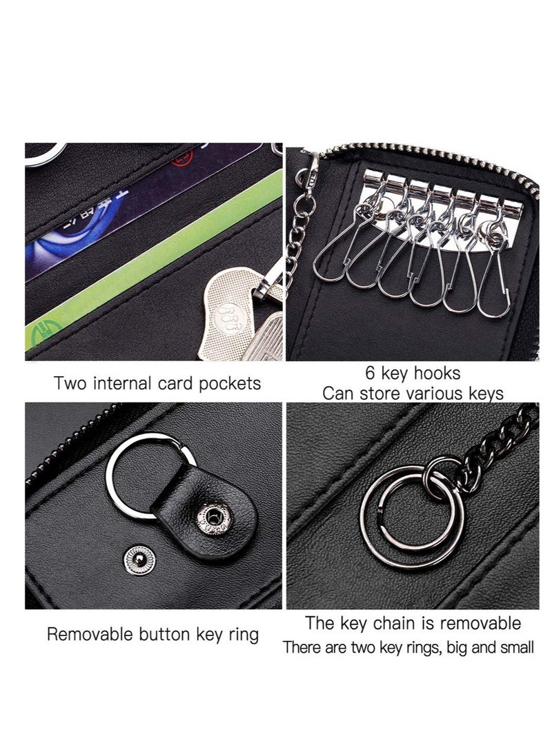 Car key Case, Leather Car Smart Key Fob Case, Portable Car Key Organizer Case, Keyring Zipper Bag, with Keychain,  for Men and Women