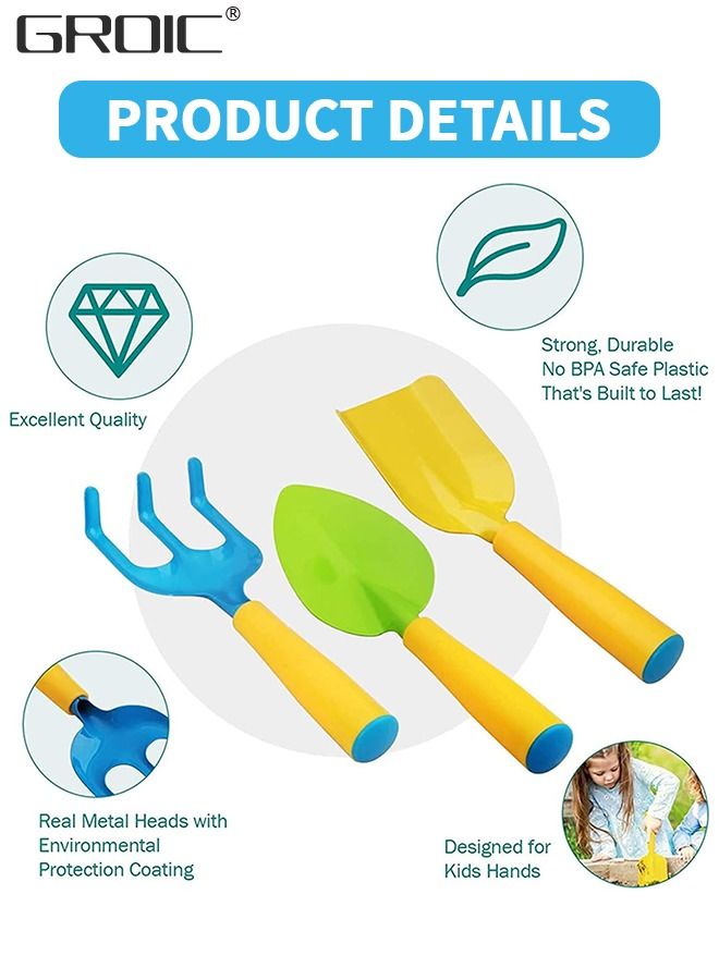 Kids Gardening Tool Set 10 PCS - Kids Gardening Tools Shovel Rake Fork Trowel Apron Gloves Watering Can and Tote Bag,Garden kit for Toddler,Outdoor Indoor Play Set