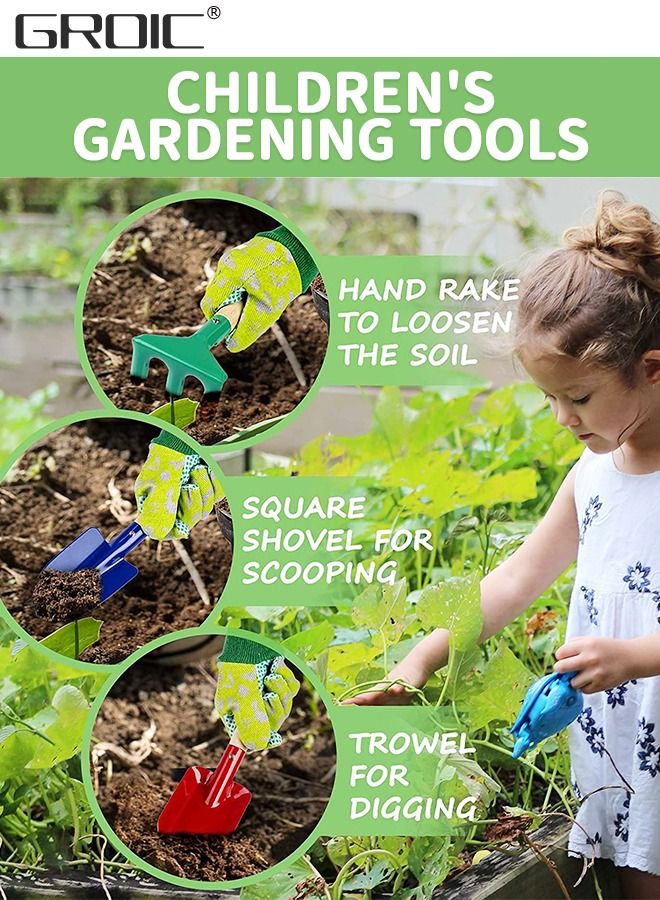 Kids Gardening Tool Set 10 PCS - Kids Gardening Tools Shovel Rake Fork Trowel Apron Gloves Watering Can and Tote Bag,Garden kit for Toddler,Outdoor Indoor Play Set