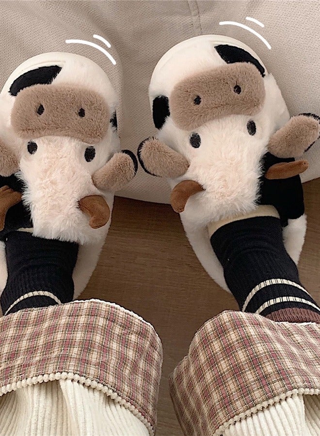 Soft and Lovely Cow Design Cotton Bedroom Slippers Winter Fashion Female Home Warm Plush Confinement Slippers for Women