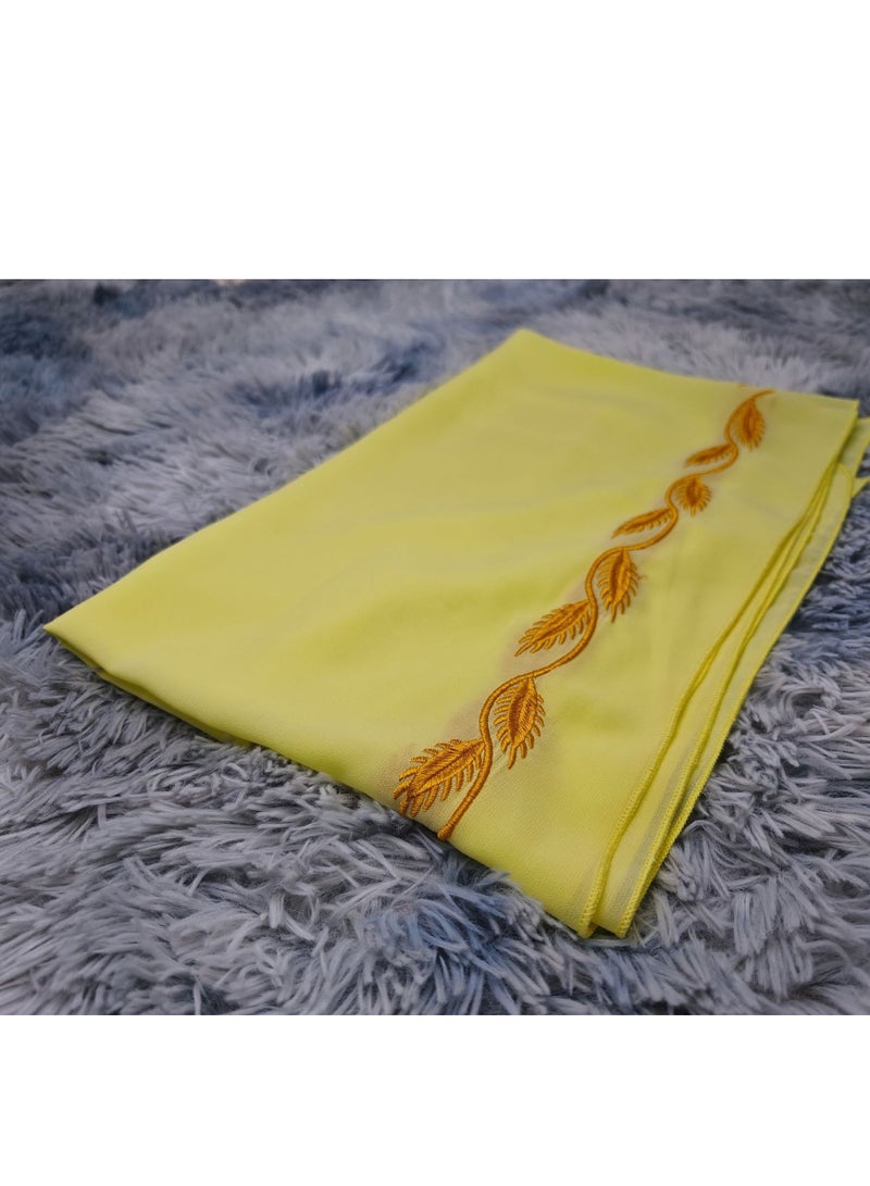 Fashion Chiffon Floral Embroidered Abaya With Hijab Yellow Color