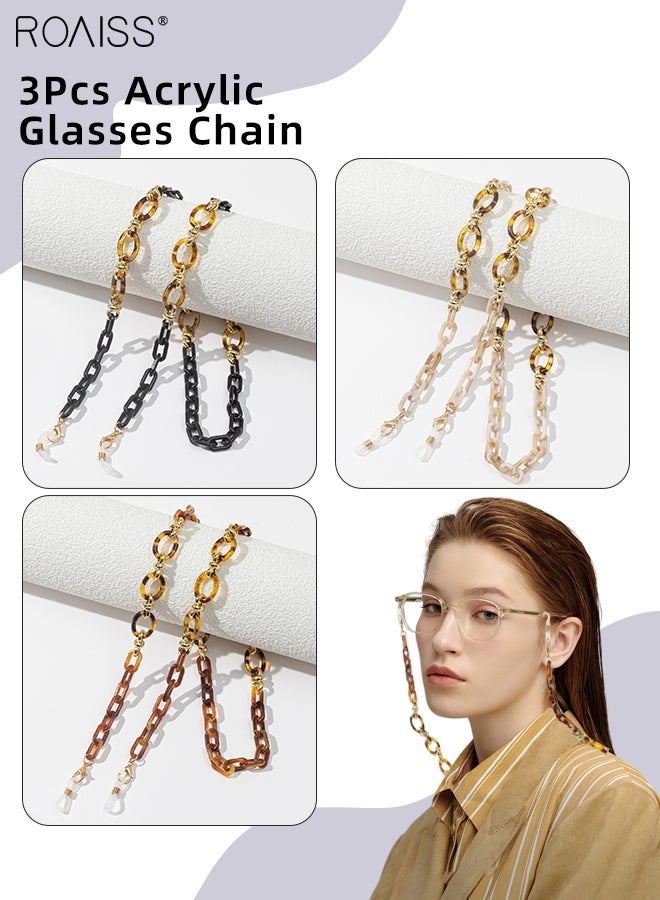 3Pcs Acrylic Glasses Chains for Women, Eyewear Strap Holders Hanging Neck Rope Windproof Mask Lanyard Eyeglasses Accessory, 75cm