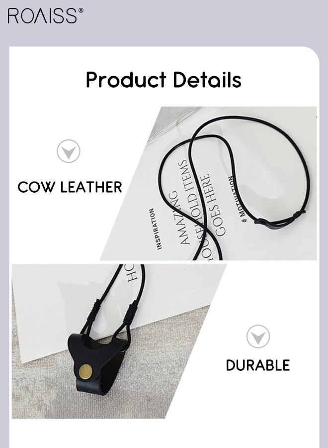 2Pcs Glasses Holder Necklace, Hanging Ring Adjustable Leather Cord Eyeglasses Strap Alloy Loop Ring and Cowhide Bracket Necklace Sunglass Holder Lanyard