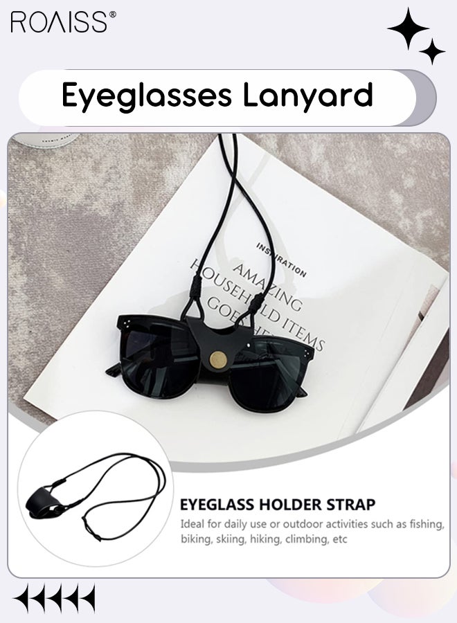 2Pcs Glasses Holder Necklace, Hanging Ring Adjustable Leather Cord Eyeglasses Strap Alloy Loop Ring and Cowhide Bracket Necklace Sunglass Holder Lanyard