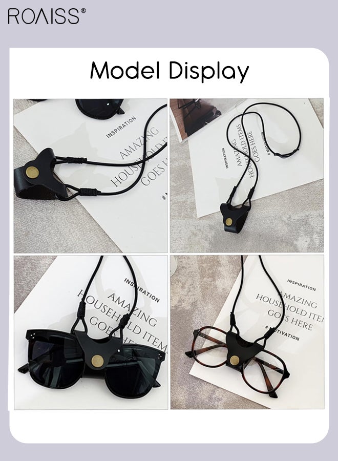 2Pcs Glasses Holder Necklace, Hanging Ring Adjustable Leather Cord Eyeglasses Strap Alloy Loop Ring and Cowhide Bracket Necklace Sunglass Holder Lanyard