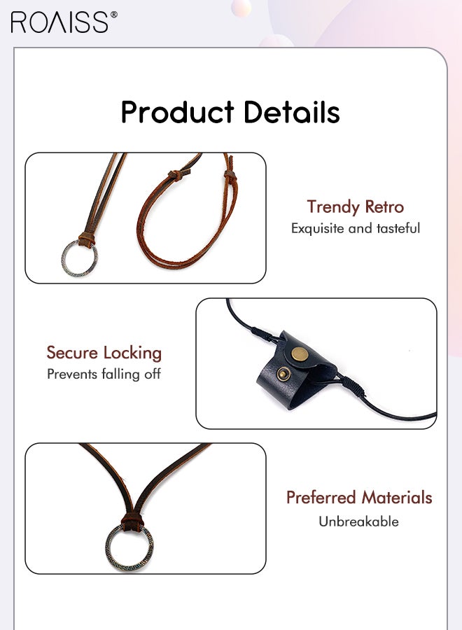 2Pcs Glasses Holder Necklace, Hanging Ring Adjustable Leather Cord Eyeglasses Strap Alloy Loop Ring and Cowhide Bracket Necklace Sunglass Holder Lanyard