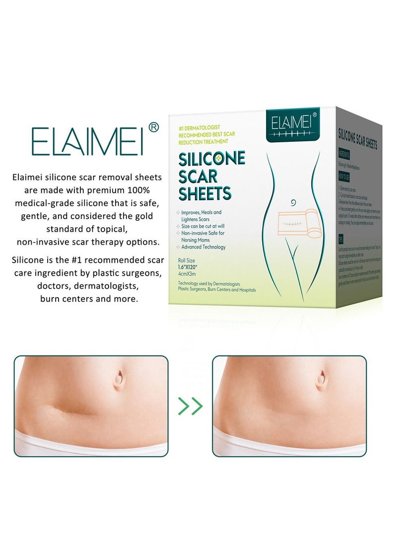 Medical Silicone Scar Sheets Roll 3m - Silicone Gel Sheets for Scar Removal, Silicone Sheets For Removing Scars Painlessly, Reusable Scar Gel Treatment,Cut Custom Size Strips