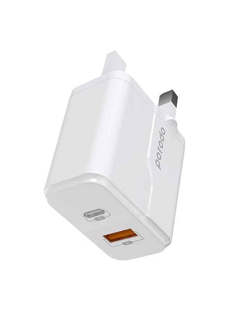 iPhone Wall Charger PD 18W + QC3.0 UK With Braided Type-C To Lightning PD Cable 1.2M Compatible with iPhone 14/14 Plus/ 14 Pro/iPhone 13/13 Plus/ 12/11/XS/Pro Max /Pro/Mini/SE/ ipad 9 etc, White