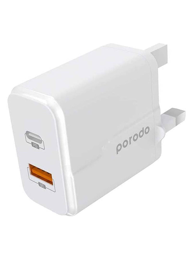 iPhone Wall Charger PD 18W + QC3.0 UK With Braided Type-C To Lightning PD Cable 1.2M Compatible with iPhone 14/14 Plus/ 14 Pro/iPhone 13/13 Plus/ 12/11/XS/Pro Max /Pro/Mini/SE/ ipad 9 etc, White