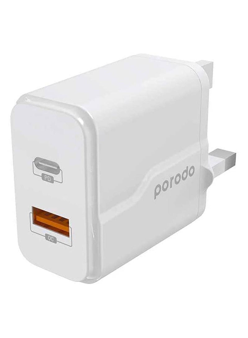 iPhone Wall Charger PD 18W + QC3.0 UK With Braided Type-C To Lightning PD Cable 1.2M Compatible with iPhone 14/14 Plus/ 14 Pro/iPhone 13/13 Plus/ 12/11/XS/Pro Max /Pro/Mini/SE/ ipad 9 etc, White