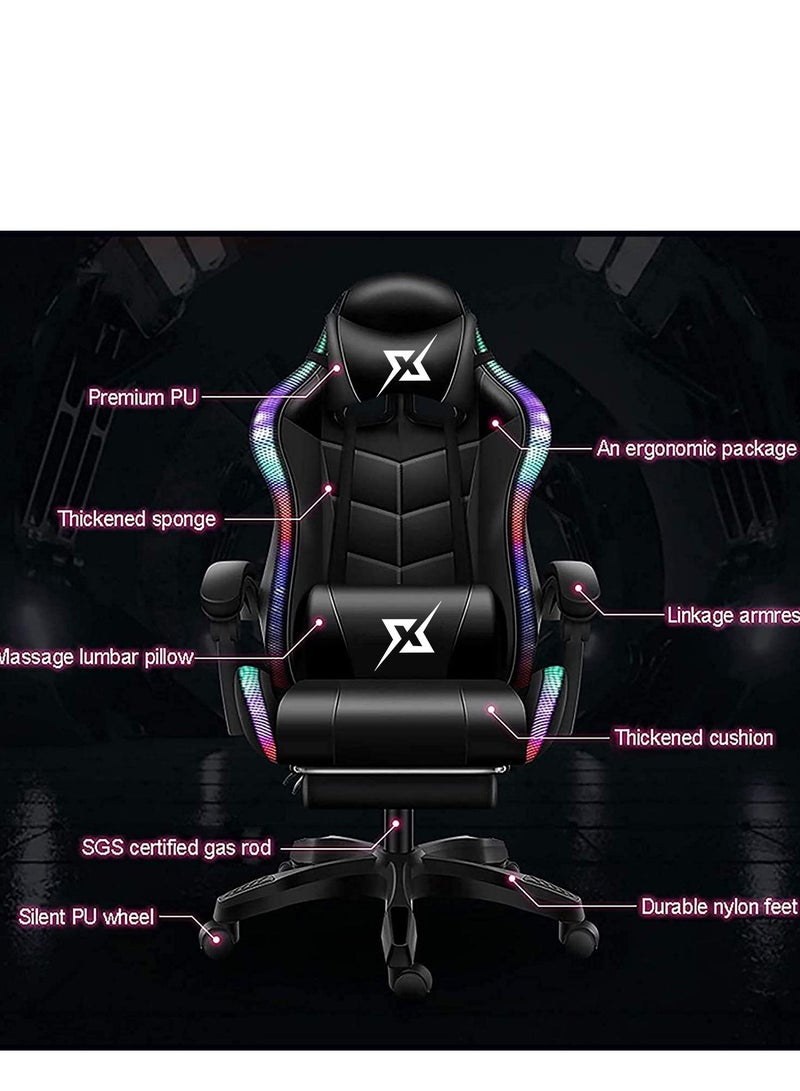 Gaming Chair LED Light Racing Chair,Ergonomic Office Massage Chair