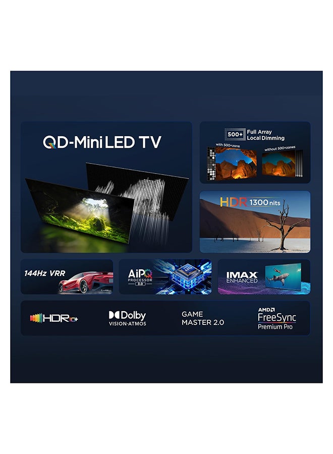 98 Inch TV 4K QD-Mini LED Smart Google TV Game Master 2.0 Dolby Vision IQ-Atmos HDR 1600 Nits Peak IMAX Enhanced 144HZ VRR - (2023 Model) 98C755 Black