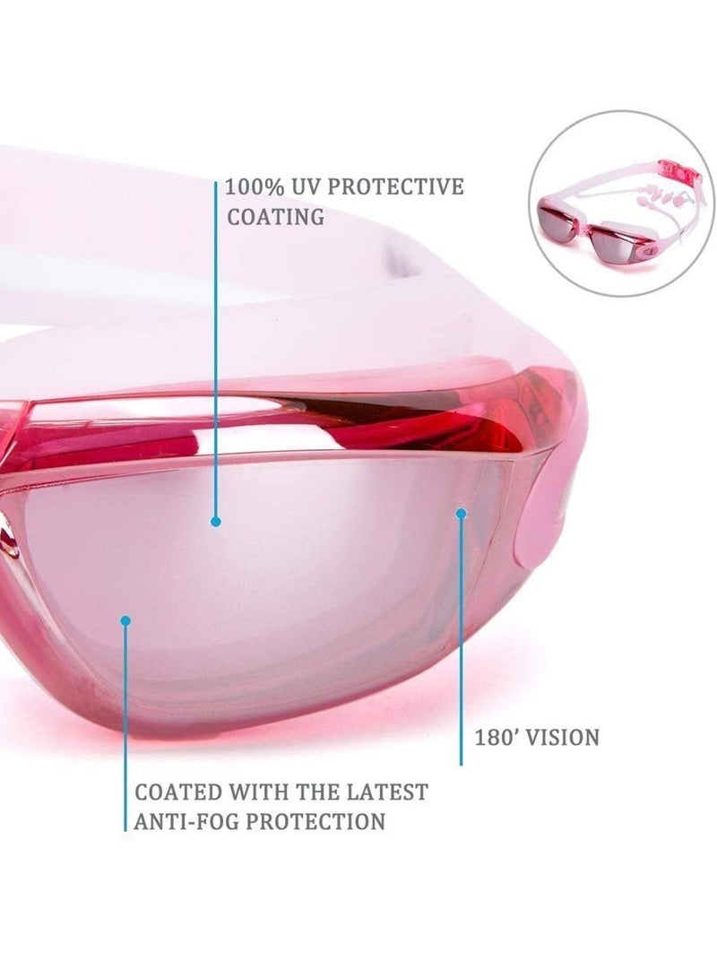 Swim Goggles and Cap Set Swimming No Leaking Anti Fog Uv with Free Protection Case Nose Clip Ear Plugs for Adult Men Women Youth Kids Child Girls