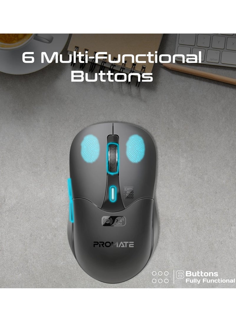 Wireless Mouse, Ergonomic 500mAh Rechargeable Mice With Dual Mode Connectivity, Bluetooth v5.1, 2.4Ghz Transmission, Adjustable 1600DPI, 6 Functional Buttons For MacBook Air, Dell XPS 13, Asus, Samo Black