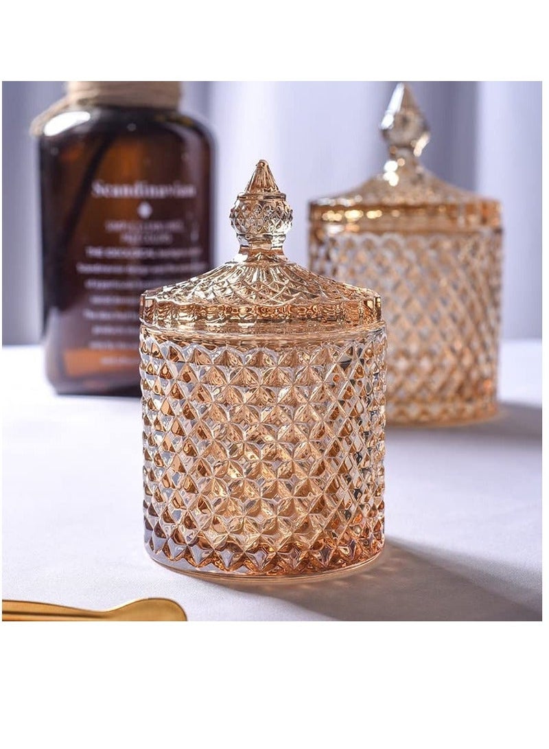 Crystal Candy Box, Candy Dish with Lid Glass Decorative Box Cookie Amber Jar Vintage Jewelry Box Trinket Boxes for Party Wedding Display Pothecary Flour Gifts For Friends Female, Brown Large