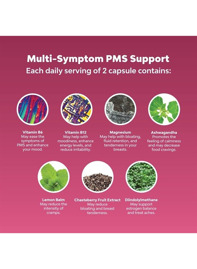 Advanced PMS Support Supplement for Women - Multibenefit PMS Relief Complex for Low Energy Mood Support Period Cramps and Bloating Relief for Women - Menstrual Hormonal Balance for Women - 30 Servings