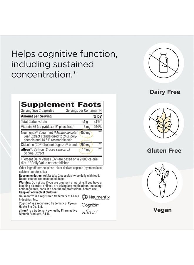 – Neurologix – Nootropic* – Supports Concentration, Focus, Cognitive Function* - Non-Stimulant with Neumentix Spearmint Extract, Citicoline, Saffron, B6-28 Capsules