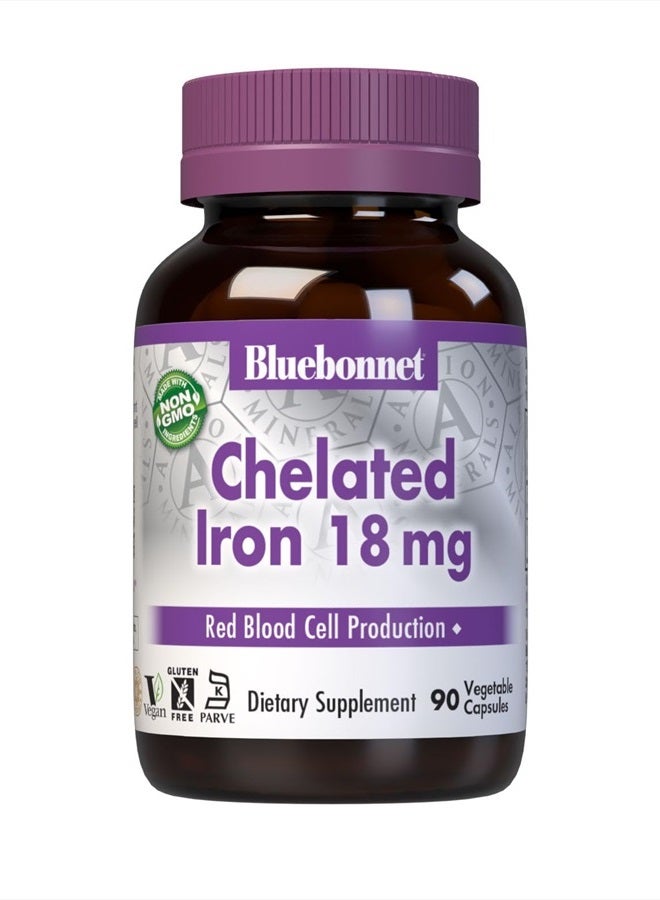 Nutrition Chelated Iron 18 mg - non-constipating Iron - Soy-Free, Gluten-Free, Non-GMO, Kosher Certified, Dairy-Free, Vegan - 90 Vegetable Capsules, 90 Servings