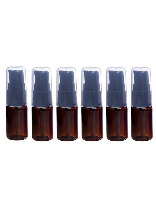 6Pcs 10Ml/0.3Oz Travel Bottle Set Empty Refillable Liquid Lotion Cream Shampoo Serums Pressed Pump Containers Dispenser With Cap Cosmetic Makeup Sample Packing (Brown)