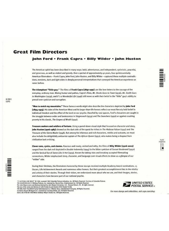 Great Film Directors Sheet Of 20 Forever Stamps Scott 46684671
