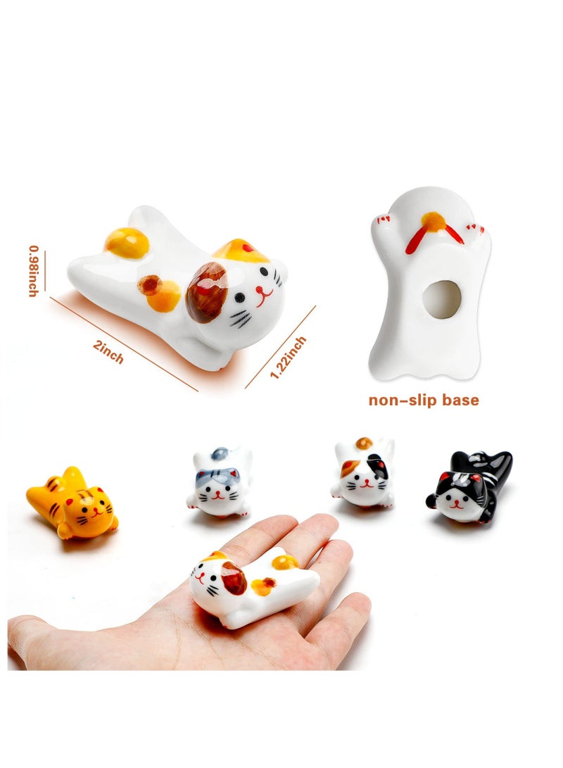 Ceramic Cute Cat Chopsticks Holder Set, 5 Pack Cute Chopsticks Rest Japanese Style Porcelain Lucky Cat Spoon Rest ceramic chopsticks for Dinner Fork Knife Tableware, Decoration Home Kitchen Gift