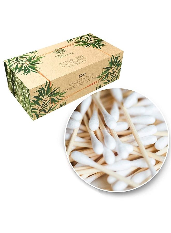 Premium 500 Biodegradable Bamboo Cotton Swabs | Zero Waste Disposable Products | Compostable Q Tips For Ears | Plastic Free Makeup Swab | Safety Wooden Ear Sticks | Eco Friendly Eye Cleaning Utensils