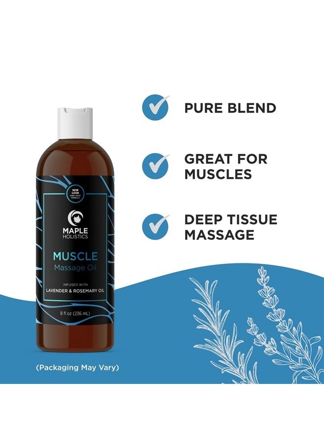 Relaxing Massage Oil for Massage Therapy - Sore Muscle Oil Massage Oil with Lavender and Rosemary Oils for Muscle Relief - Full Body Warming Massage Oil for Sore Muscles for Pro or Home Use (8oz)