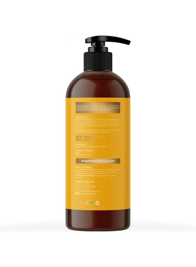 Sunflower Oil for Hair Skin and Nails - Aromatherapy Carrier Oil for Essential Oils Mixing and Hair Oil - Body Oil Cleanser for Face Anti Aging Skin Care and Moisturizing Body Oil for Dry Skin 16oz