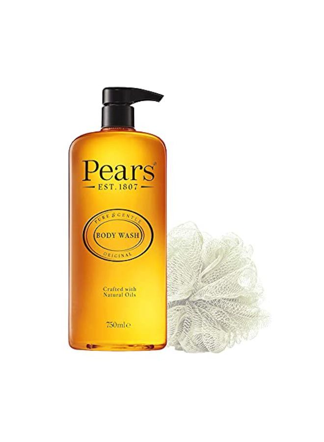 Pure & Gentle Original Body Wash With Glycerin ,Dermatogically Tested, 100% Soap Free Shower Gel,Imported,750 Ml (Free Loofah)