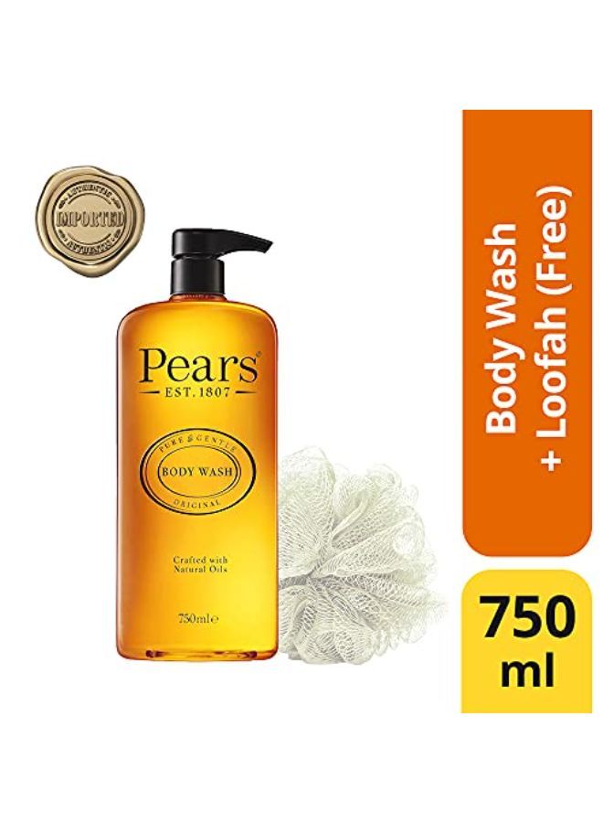 Pure & Gentle Original Body Wash With Glycerin ,Dermatogically Tested, 100% Soap Free Shower Gel,Imported,750 Ml (Free Loofah)
