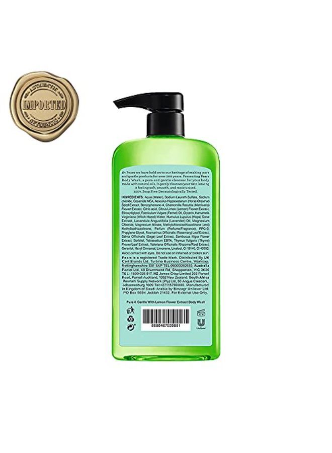 Pure & Gentle Lemon Flower Extract Body Wash With Glycerin , Dermatogically Tested, 100% Soap Free Shower Gel,Imported,500 Ml (Free Loofah)