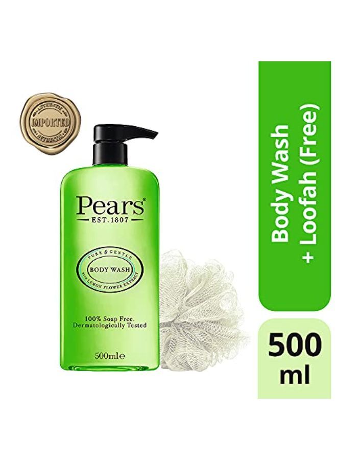 Pure & Gentle Lemon Flower Extract Body Wash With Glycerin , Dermatogically Tested, 100% Soap Free Shower Gel,Imported,500 Ml (Free Loofah)