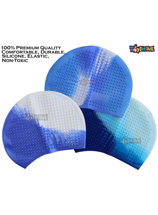 Latest (Bubble Design) Silicone Long Hair Swim Caps Comfortable Durable Silicone Swimming Caps For Women Men Adults Kids(Pack Of 2)Blue Sstp