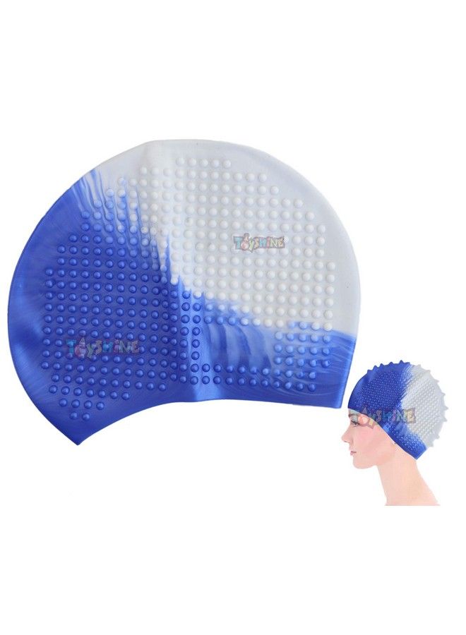 Latest (Bubble Design) Silicone Long Hair Swim Caps Comfortable Durable Silicone Swimming Caps For Women Men Adults Kids(Pack Of 2)Blue Sstp