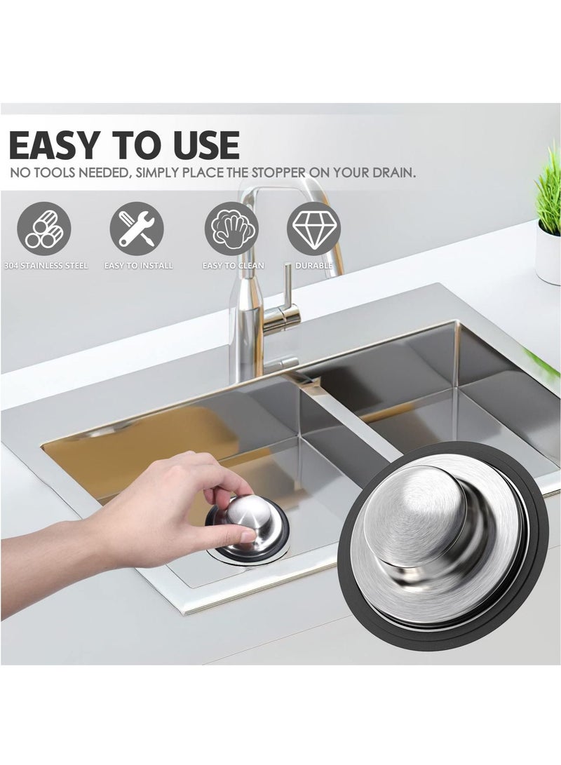 2 Pcs Brushed Stainless Steel Kitchen Sink Stopper, Universal 1/2 inch Kitchen Sink Stopper, Garbage Disposal Plug for Standard Kitchen Sink Drain