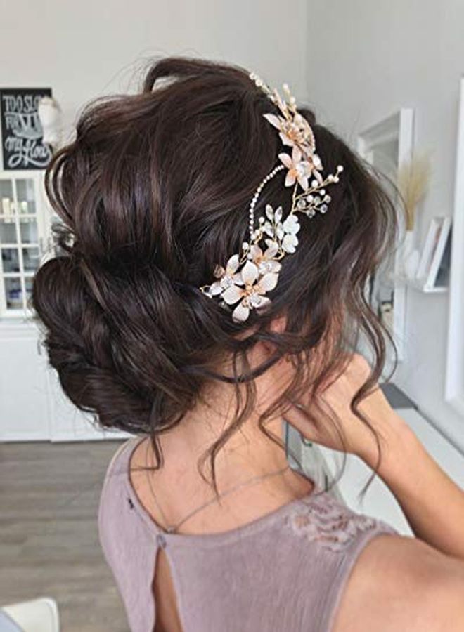 Gold Bridal Headpieces For Bride Flower Wedding Headband Hair Vine Crystal Hair Pieces For Women