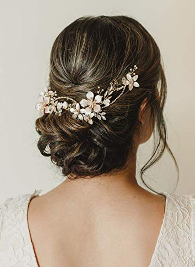 Gold Bridal Headpieces For Bride Flower Wedding Headband Hair Vine Crystal Hair Pieces For Women