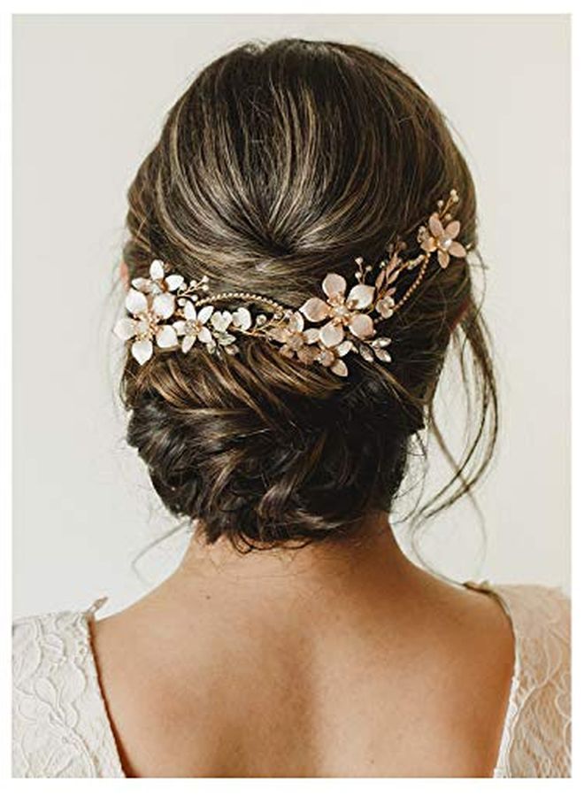 Gold Bridal Headpieces For Bride Flower Wedding Headband Hair Vine Crystal Hair Pieces For Women