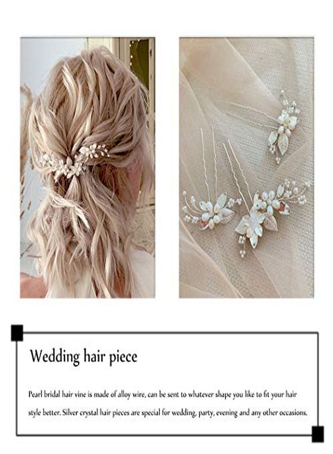 Bride Wedding Flower Hair Pins Bridal Pearl Hair Piece Crystal Hair Accessories For Women And Girls (Pack Of 3) (A-Silver)