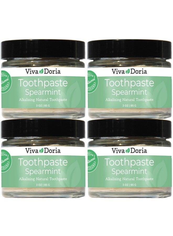 Pack Of 4 Viva Doria Natural Toothpaste Fluoride Free Tooth Paste Spearmint Refreshes Mouth Freshens Breath Keeps Teeth And Gum Healthy Spearmint Flavor 3 Oz Glass Jar